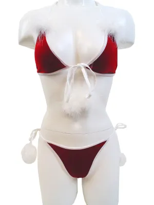 Luxurious Velvet and Marabou Bikini Set - Limited Time Offer