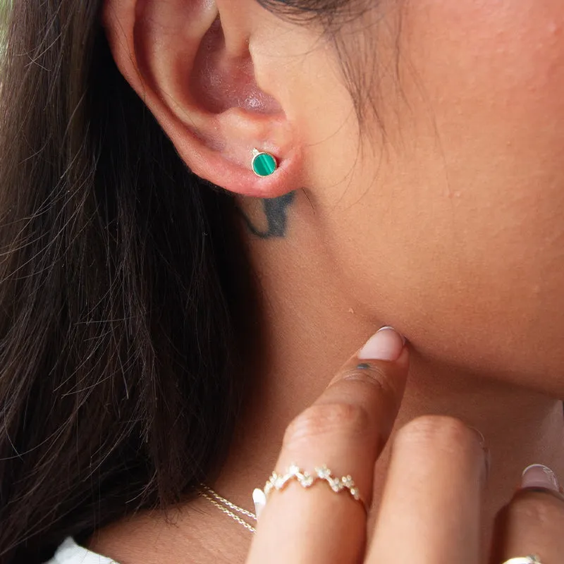 Malachite Circle & Diamond Studs