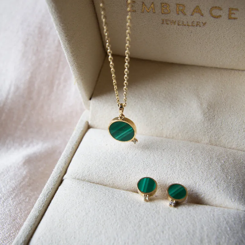 Malachite Circle & Diamond Studs