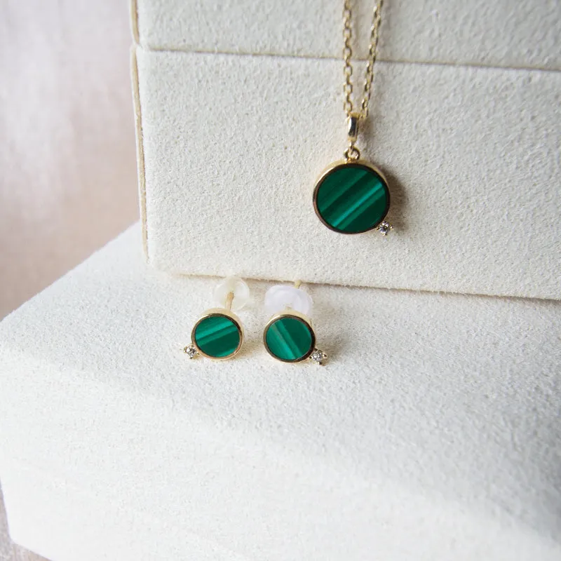 Malachite Circle & Diamond Studs