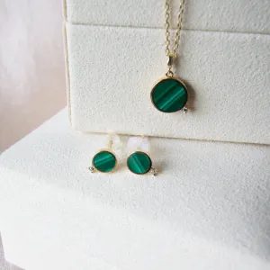 Malachite Circle & Diamond Studs