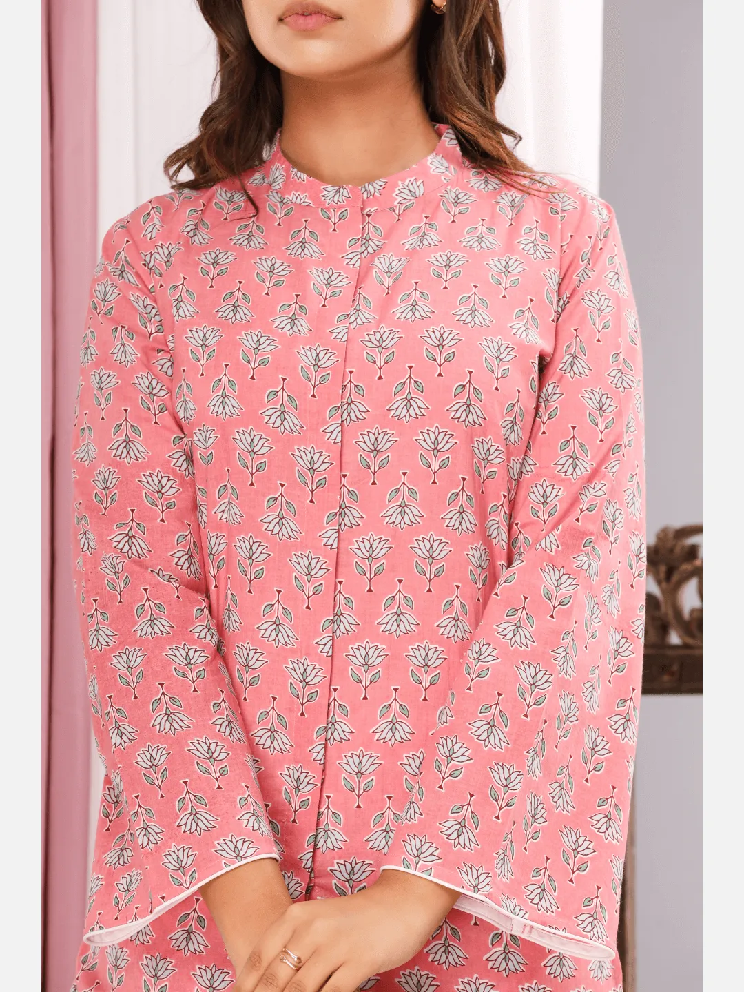mandarin collar Pink  Pure cotton loungewear