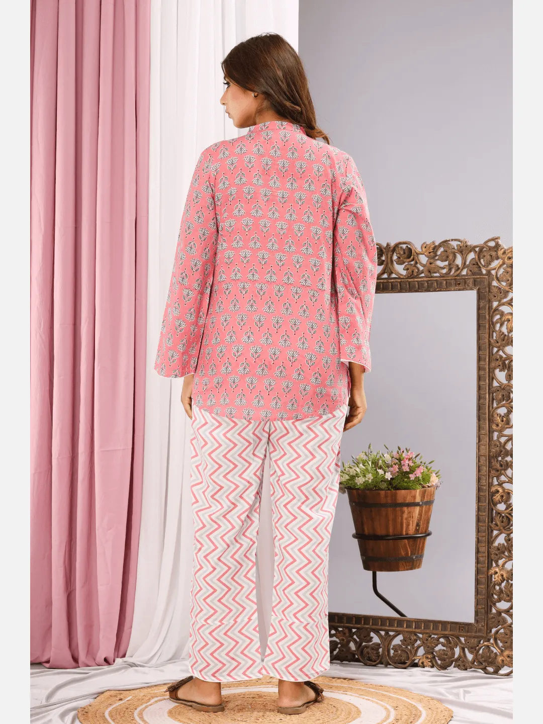 mandarin collar Pink  Pure cotton loungewear