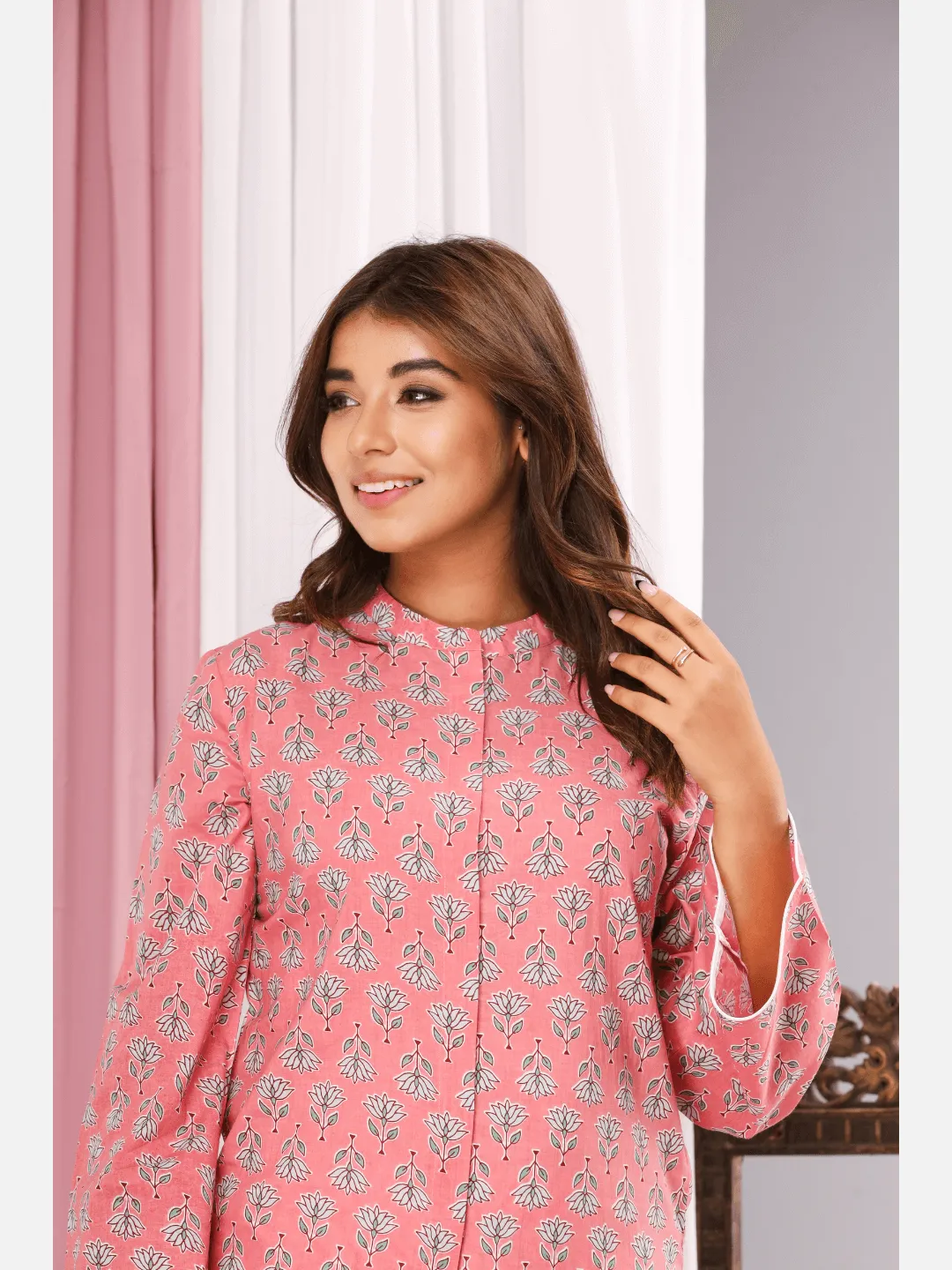 mandarin collar Pink  Pure cotton loungewear