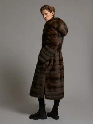 Manteau long ceinturé en Zibeline Bargouzine