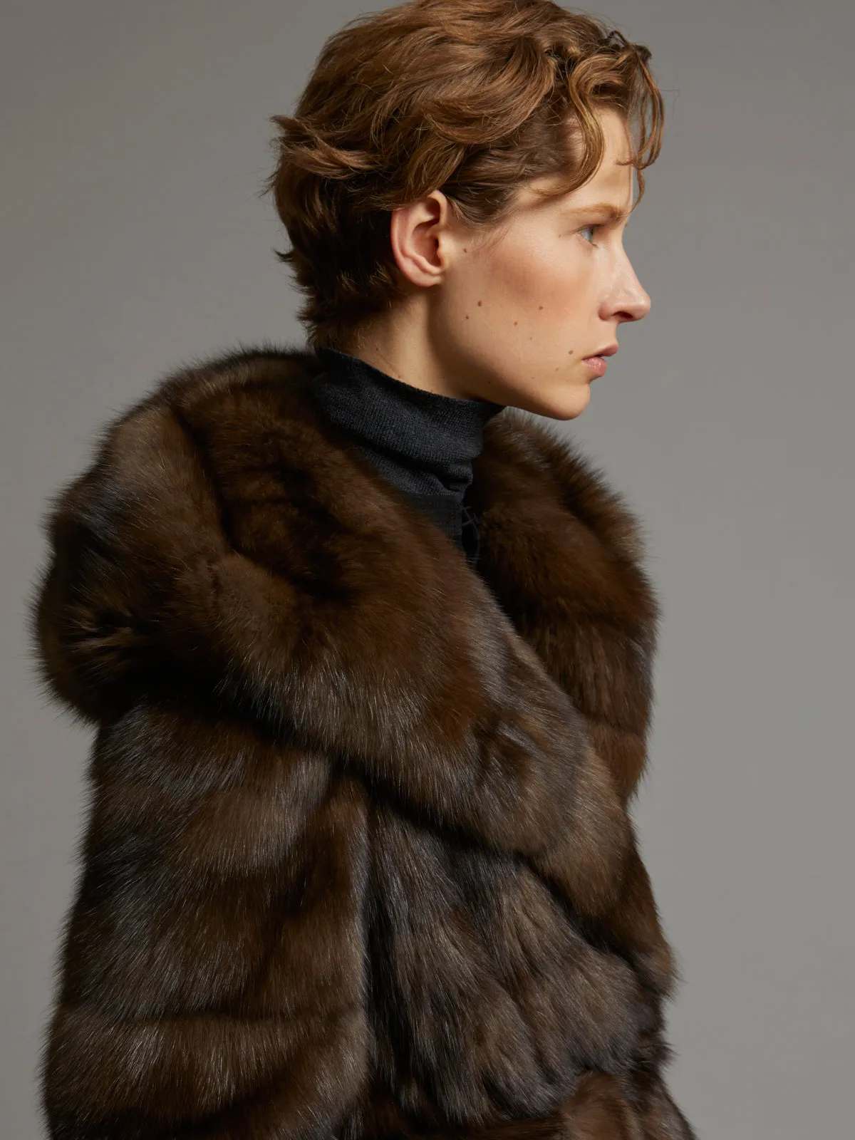 Manteau long ceinturé en Zibeline Bargouzine