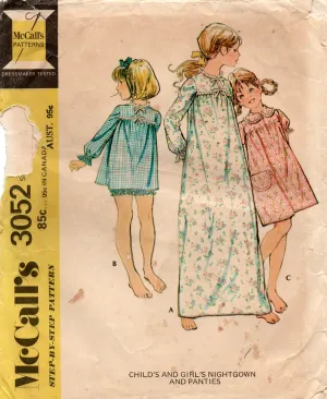 McCall's 3052 Girls Babydoll Nightgown & Bloomers 1970s Vintage Sewing Pattern Size 6 or 8