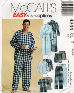 McCall's 4244 Mens Pyjamas Shorts & Robe Sleepwear Out Of Print Sewing Pattern Size ADULT L - XL UNCUT Factory Folded
