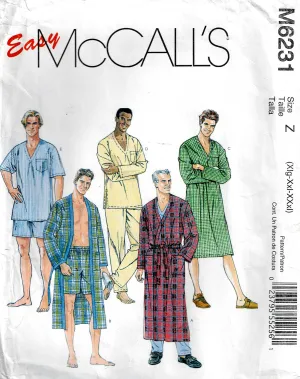 McCall's 6231 PLUS SIZE Mens Pyjamas Shorts & Robe Sleepwear Out Of Print Sewing Pattern Size XL - 3XL UNCUT Factory Folded