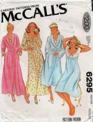 McCall's 6295 Womens Retro Robe & Nightgown 1970s Vintage Sewing Pattern Size MEDIUM 14 - 16