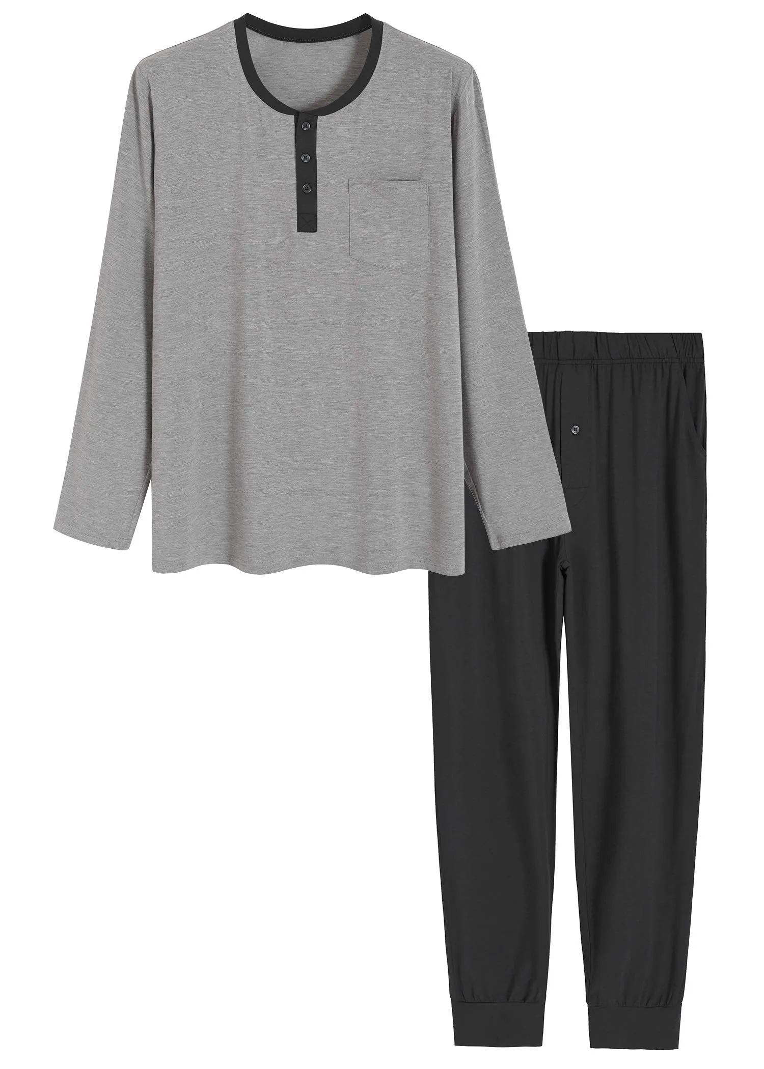 Men's Bamboo Viscose Pajamas Set Henley Long Sleeves Top Pants