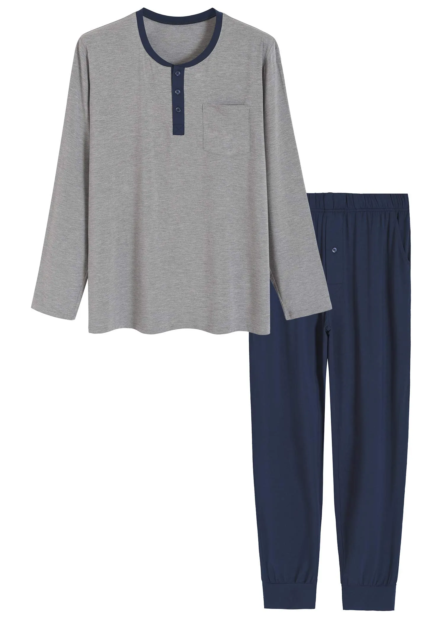 Men's Bamboo Viscose Pajamas Set Henley Long Sleeves Top Pants
