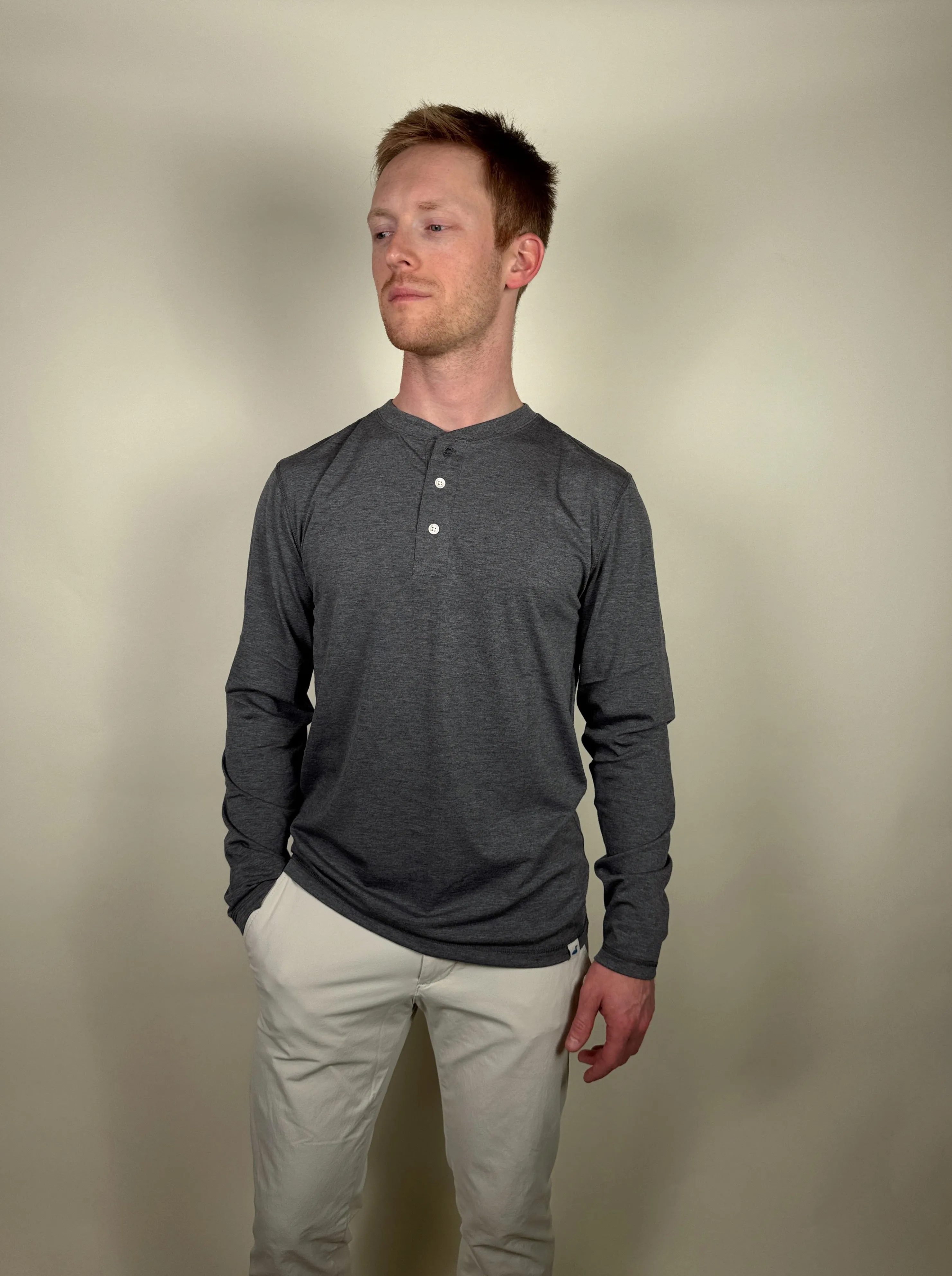Men's Ecobreeze Henley Long Sleeve - Heather Charcoal