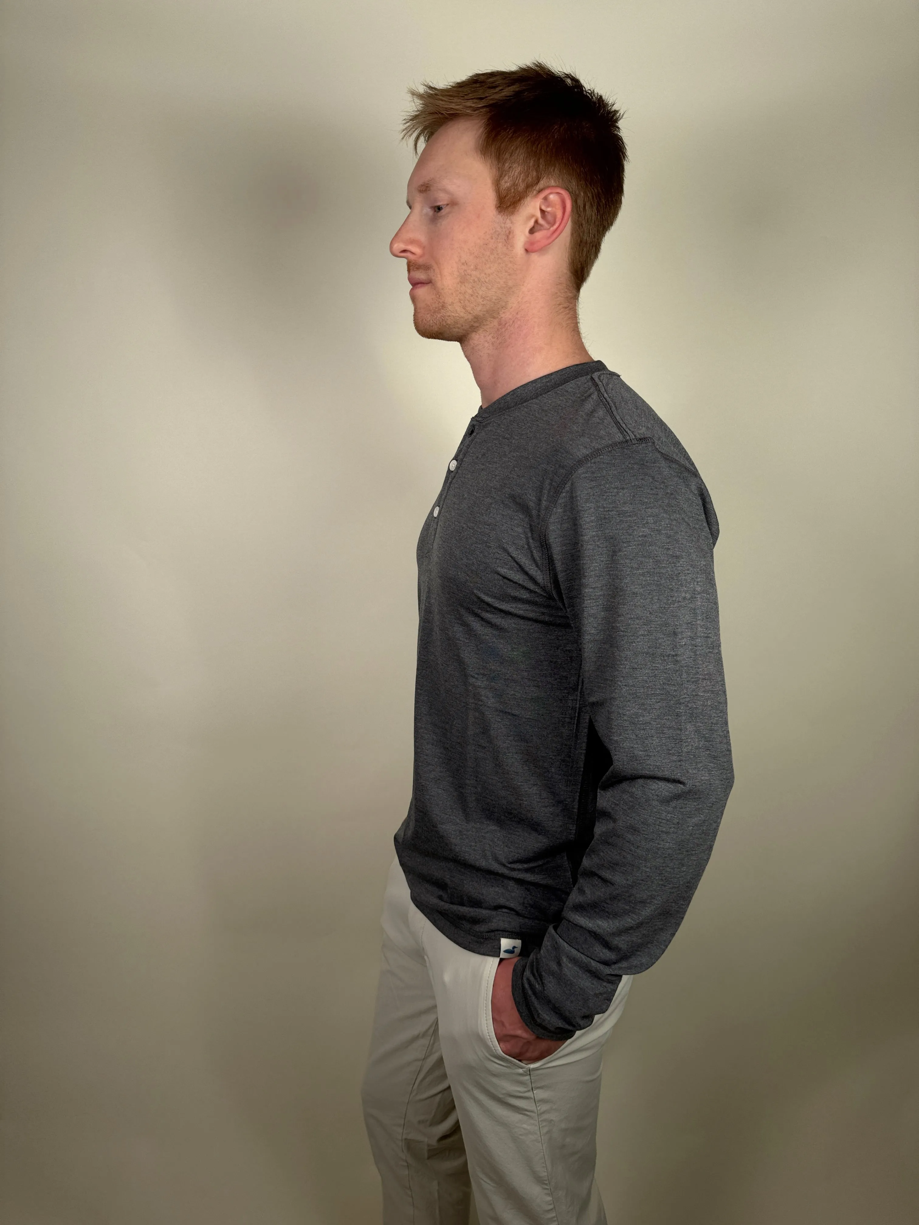 Men's Ecobreeze Henley Long Sleeve - Heather Charcoal