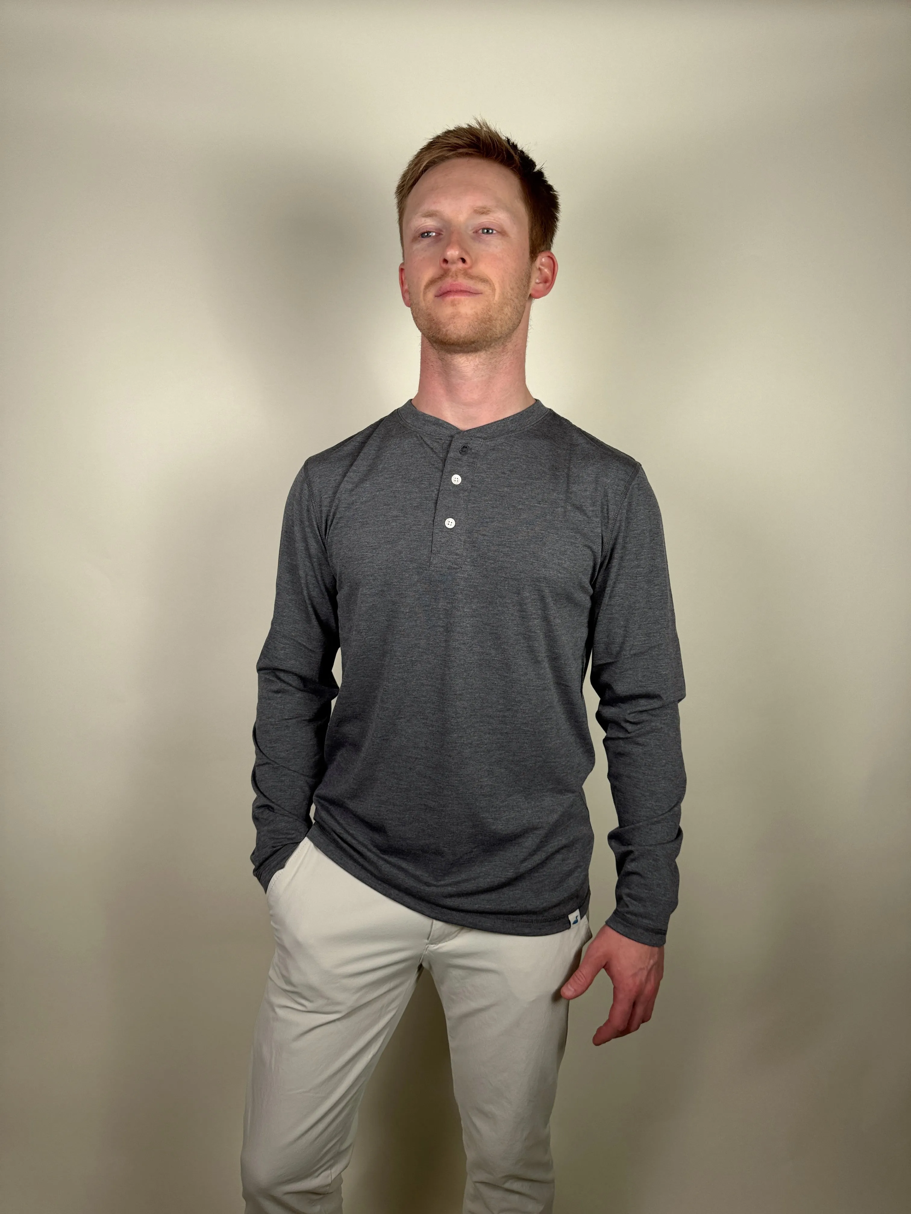 Men's Ecobreeze Henley Long Sleeve - Heather Charcoal