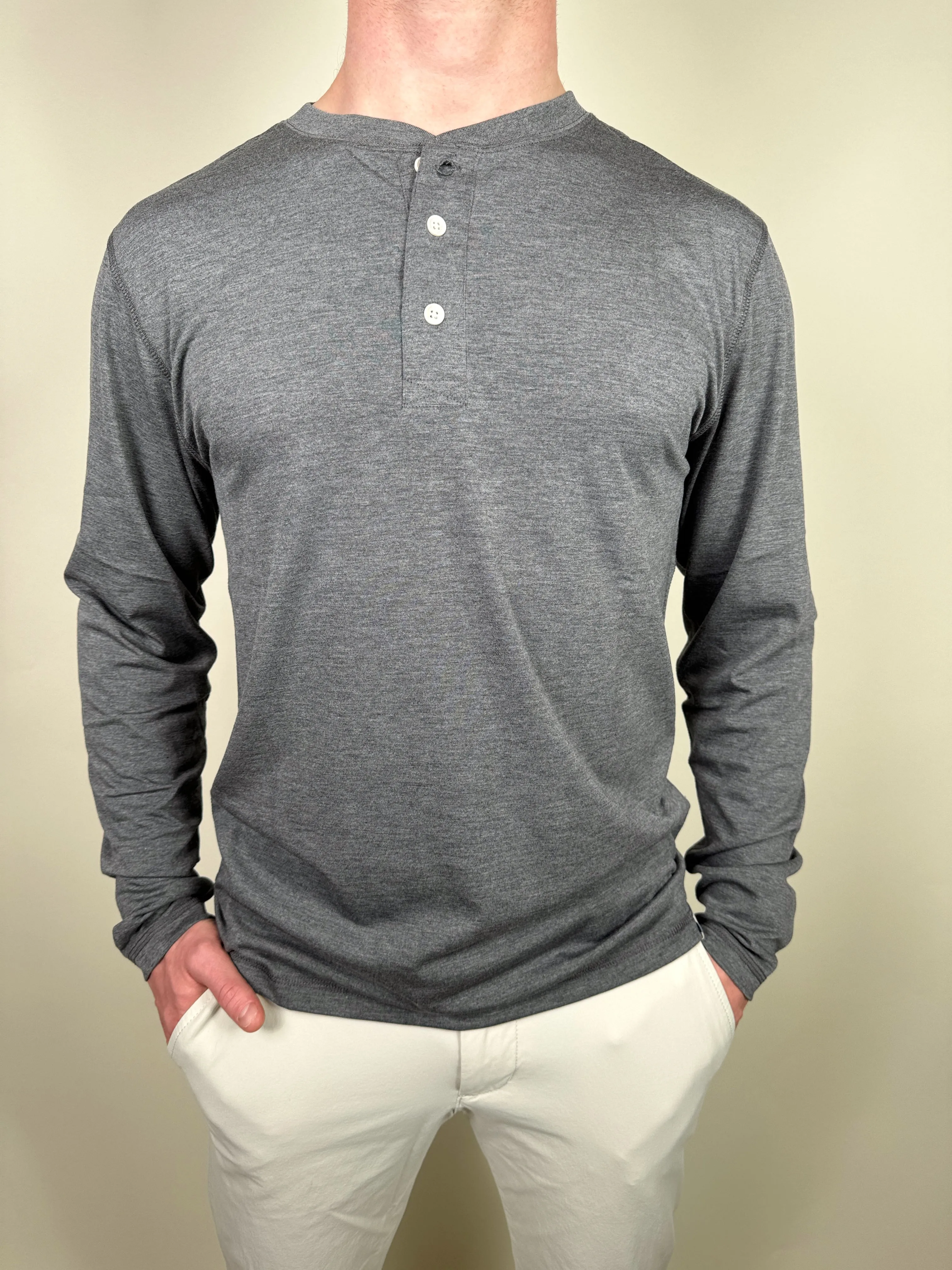 Men's Ecobreeze Henley Long Sleeve - Heather Charcoal