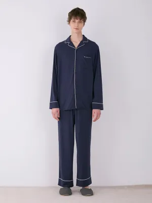 MEN's Rayon Long-Sleeve Sleep Shirt with Piping