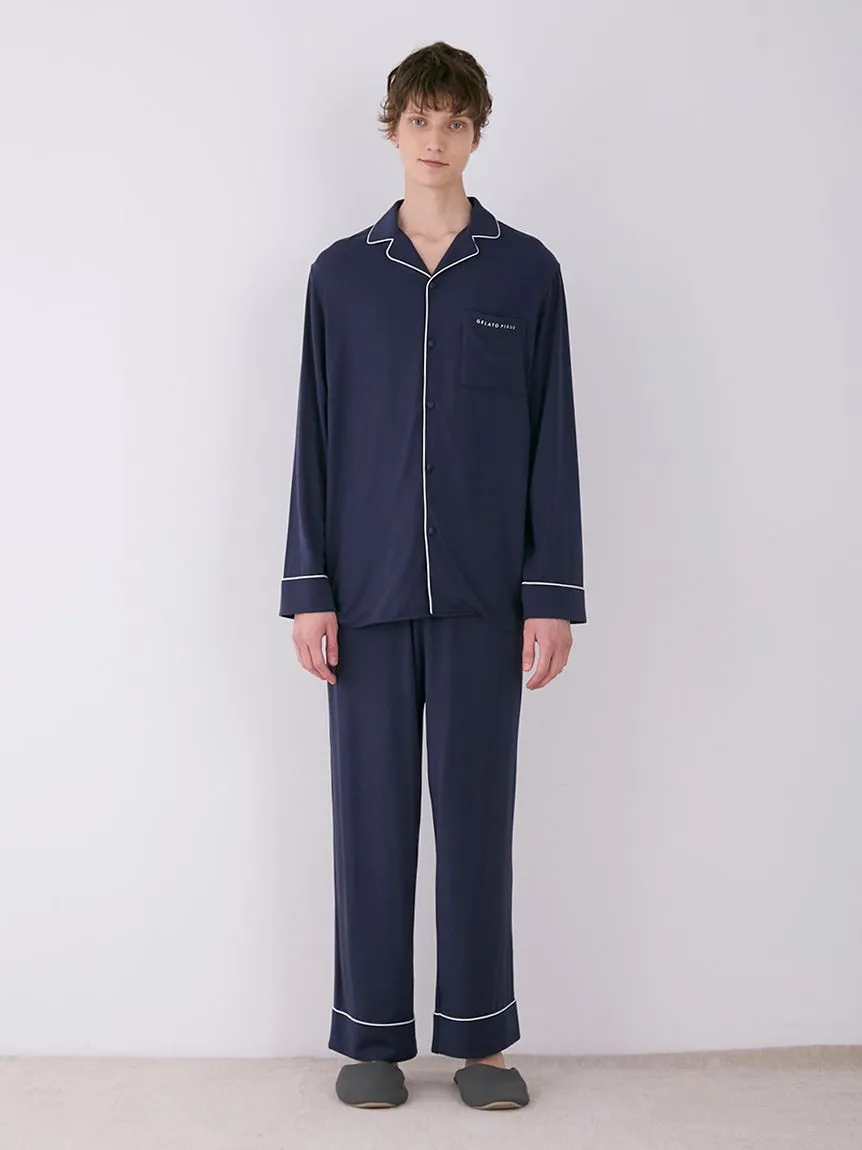 MEN's Rayon Long-Sleeve Sleep Shirt with Piping