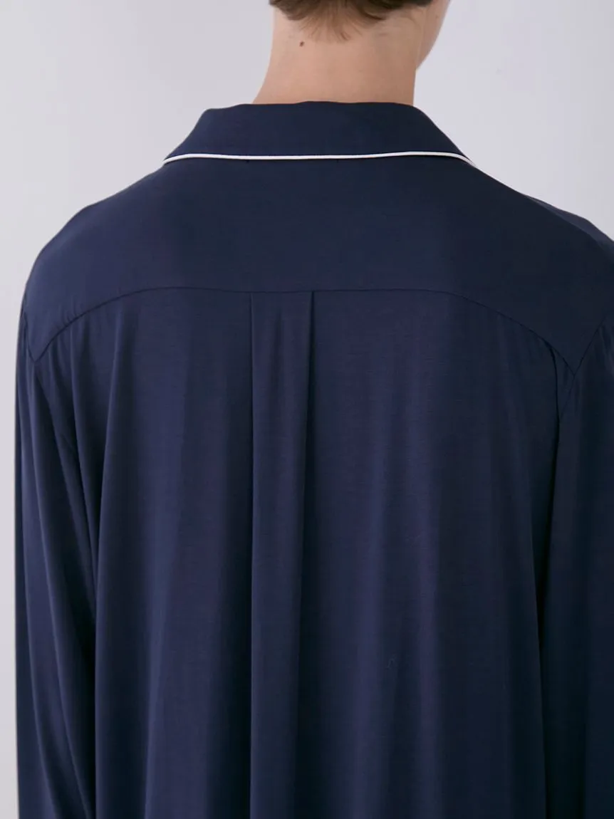 MEN's Rayon Long-Sleeve Sleep Shirt with Piping