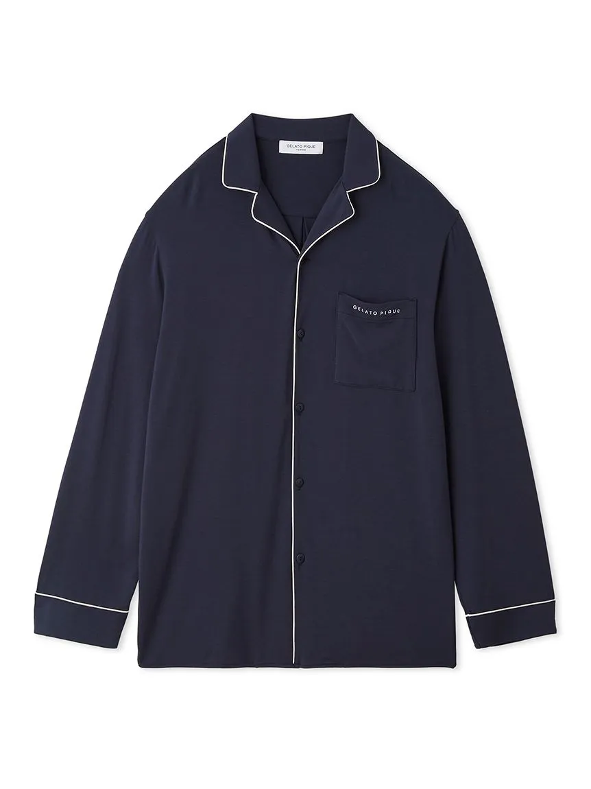 MEN's Rayon Long-Sleeve Sleep Shirt with Piping