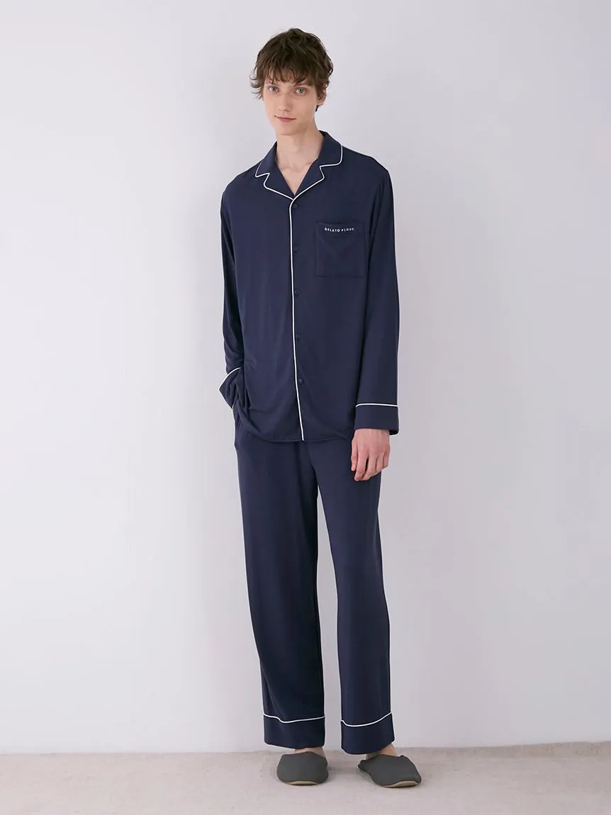 MEN's Rayon Long-Sleeve Sleep Shirt with Piping