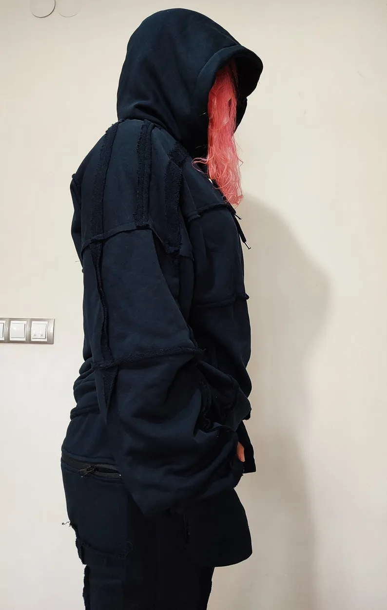 Men's Ribbing Detail Jogging Suit and Hoodie SET / Oversized Fit Overlong TRACKSUIT SWEATSUIT-BB285