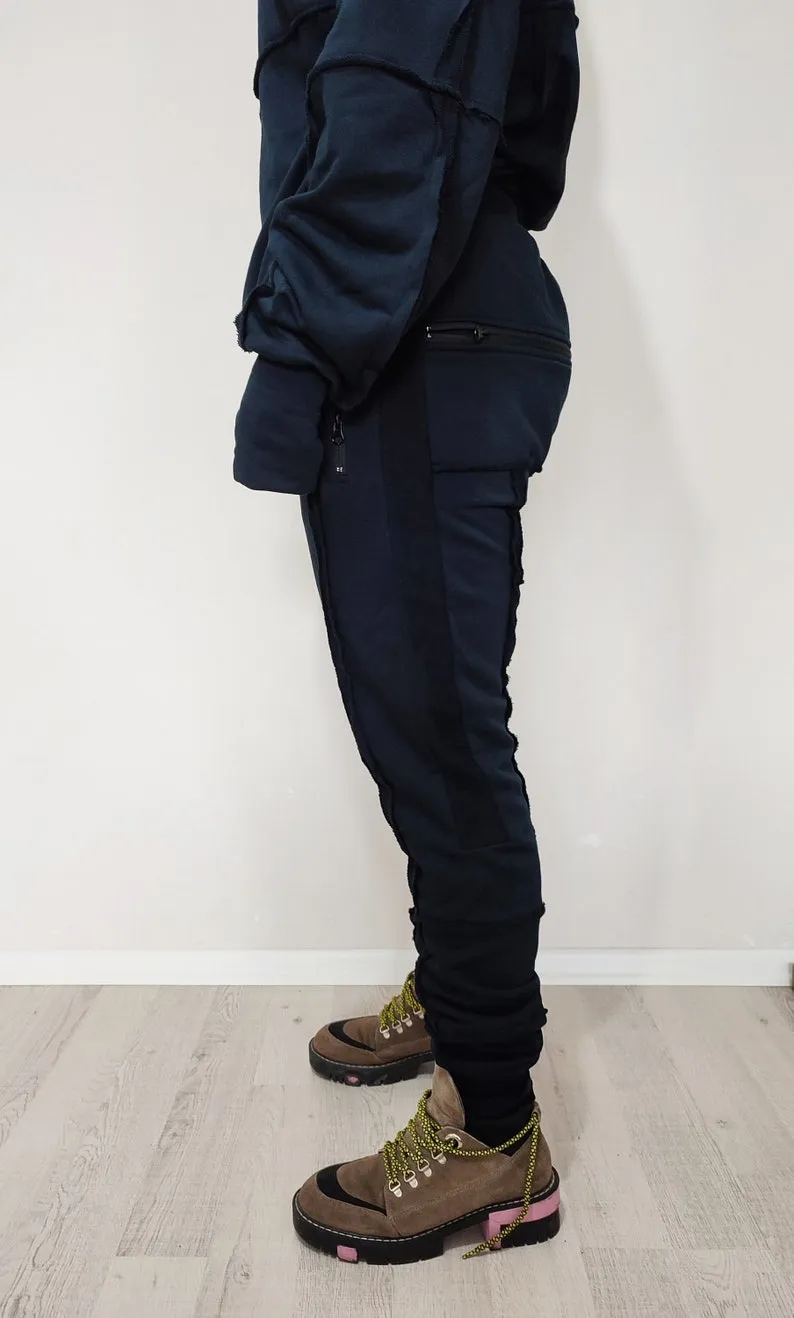 Men's Ribbing Detail Jogging Suit and Hoodie SET / Oversized Fit Overlong TRACKSUIT SWEATSUIT-BB285