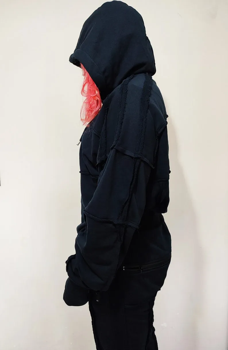 Men's Ribbing Detail Jogging Suit and Hoodie SET / Oversized Fit Overlong TRACKSUIT SWEATSUIT-BB285
