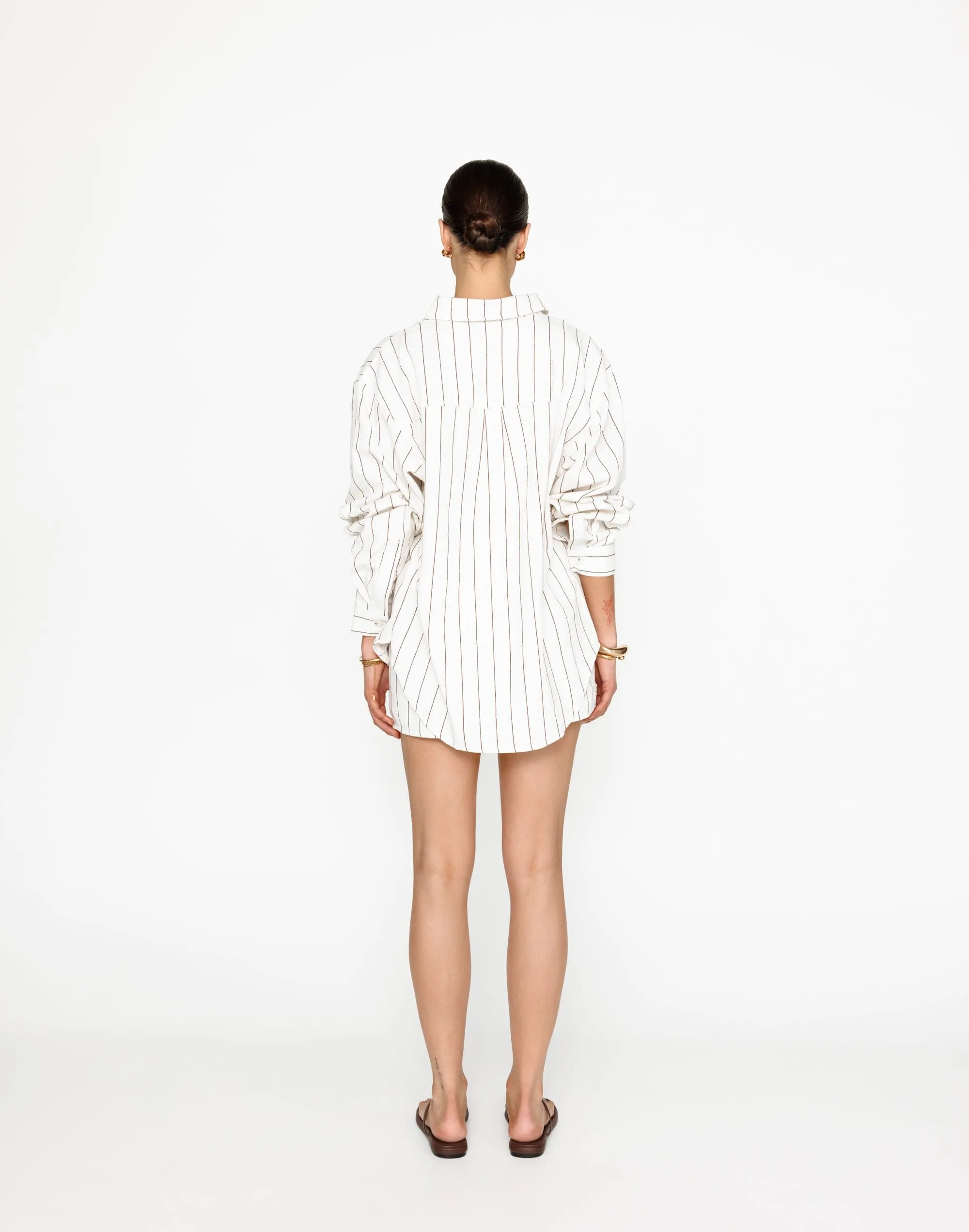 Mikah Long Sleeve Top (Brown/White Stripe)