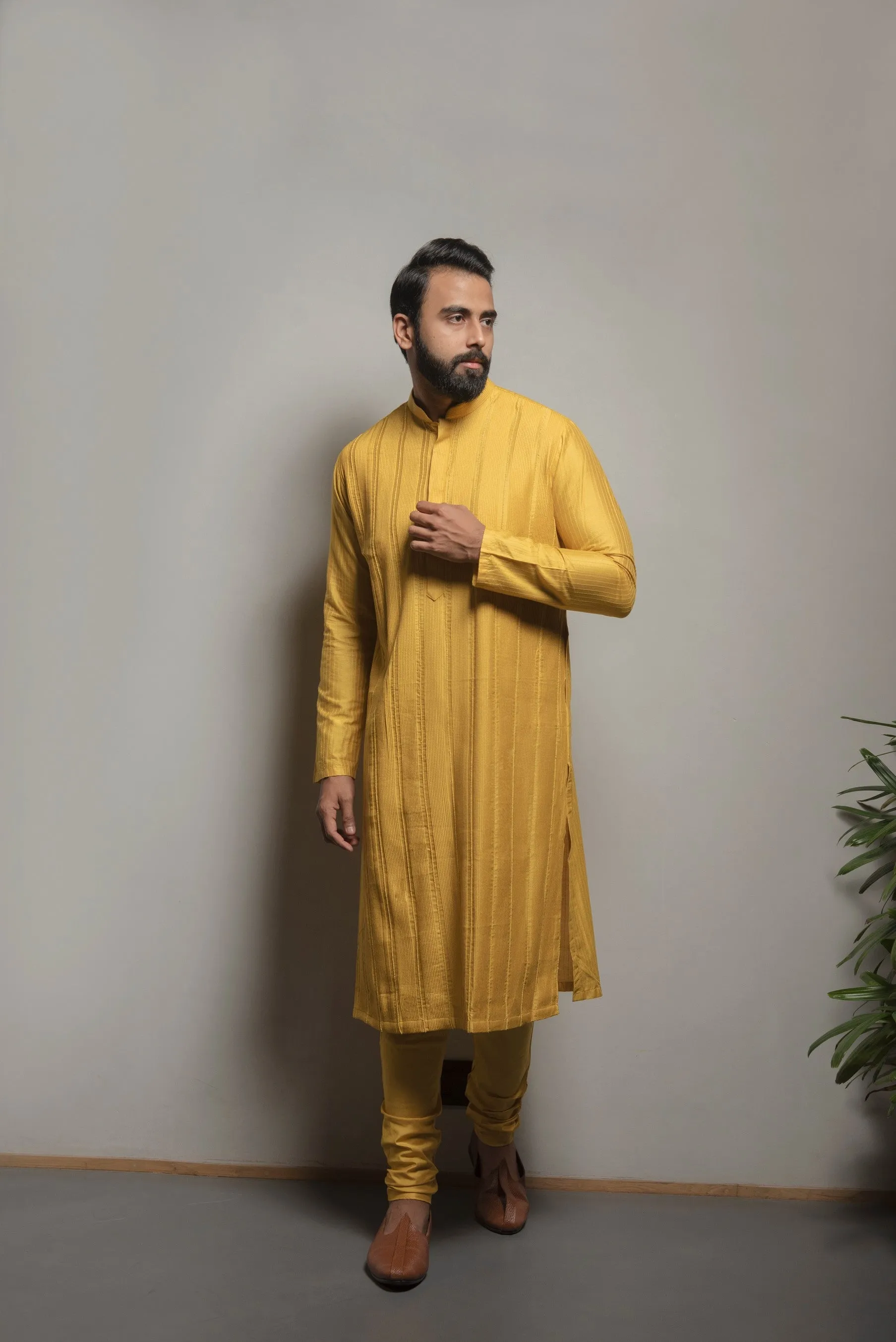 Mustard Pintuck Kurta Set