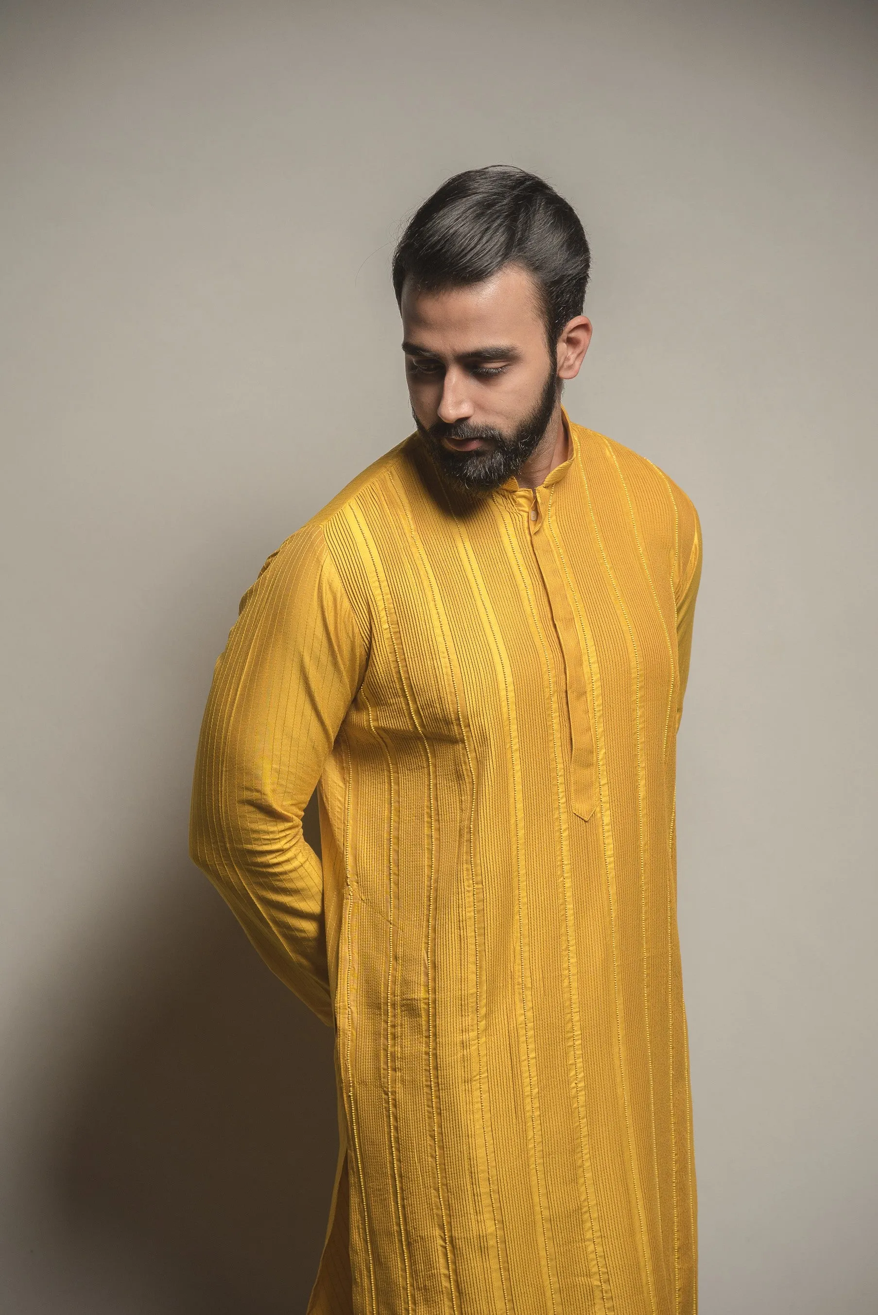 Mustard Pintuck Kurta Set