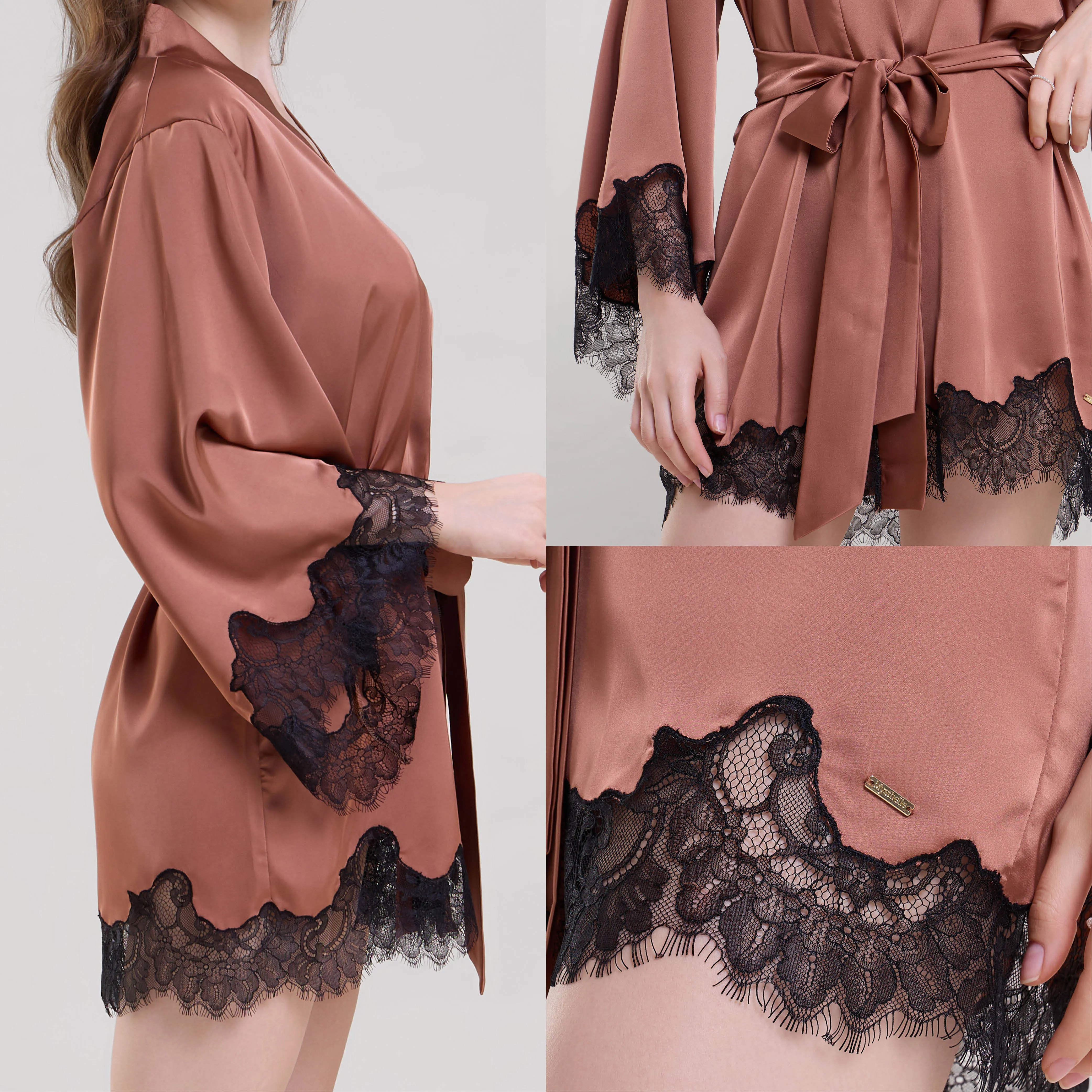 Mysthelle BRONZE ROBE WITH LACE SLEEVES