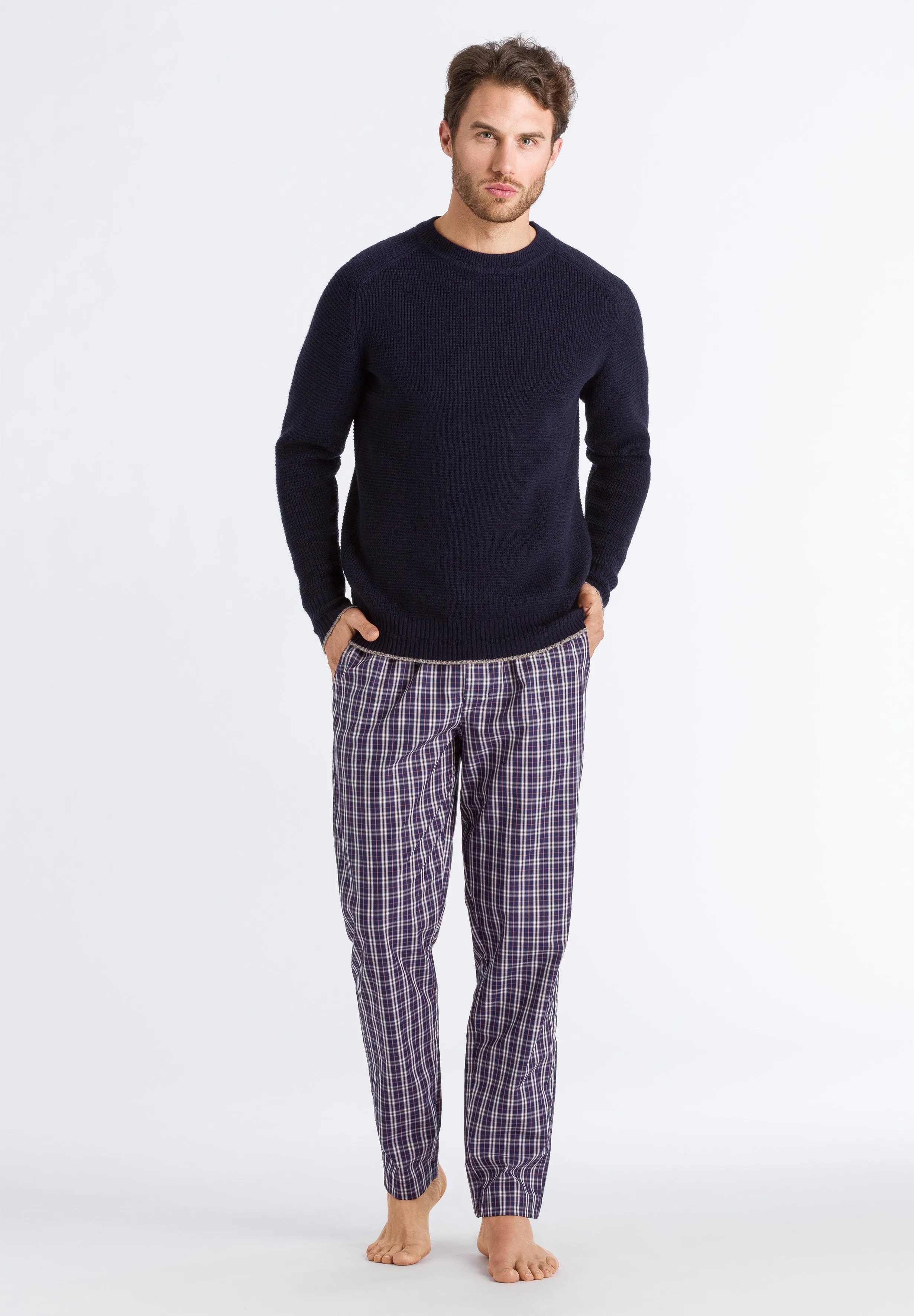 Night And Day Cotton Woven Drawstring Pants | Orange Blue Check 75436-2075