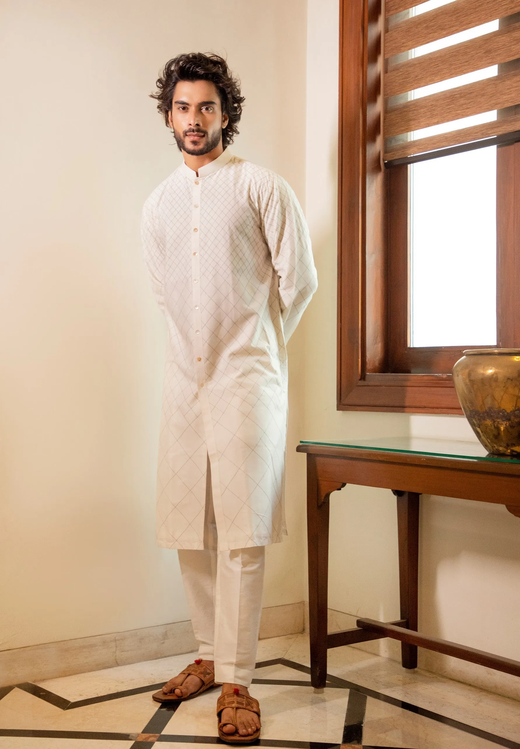 Offwhite Front Open Kurta Set