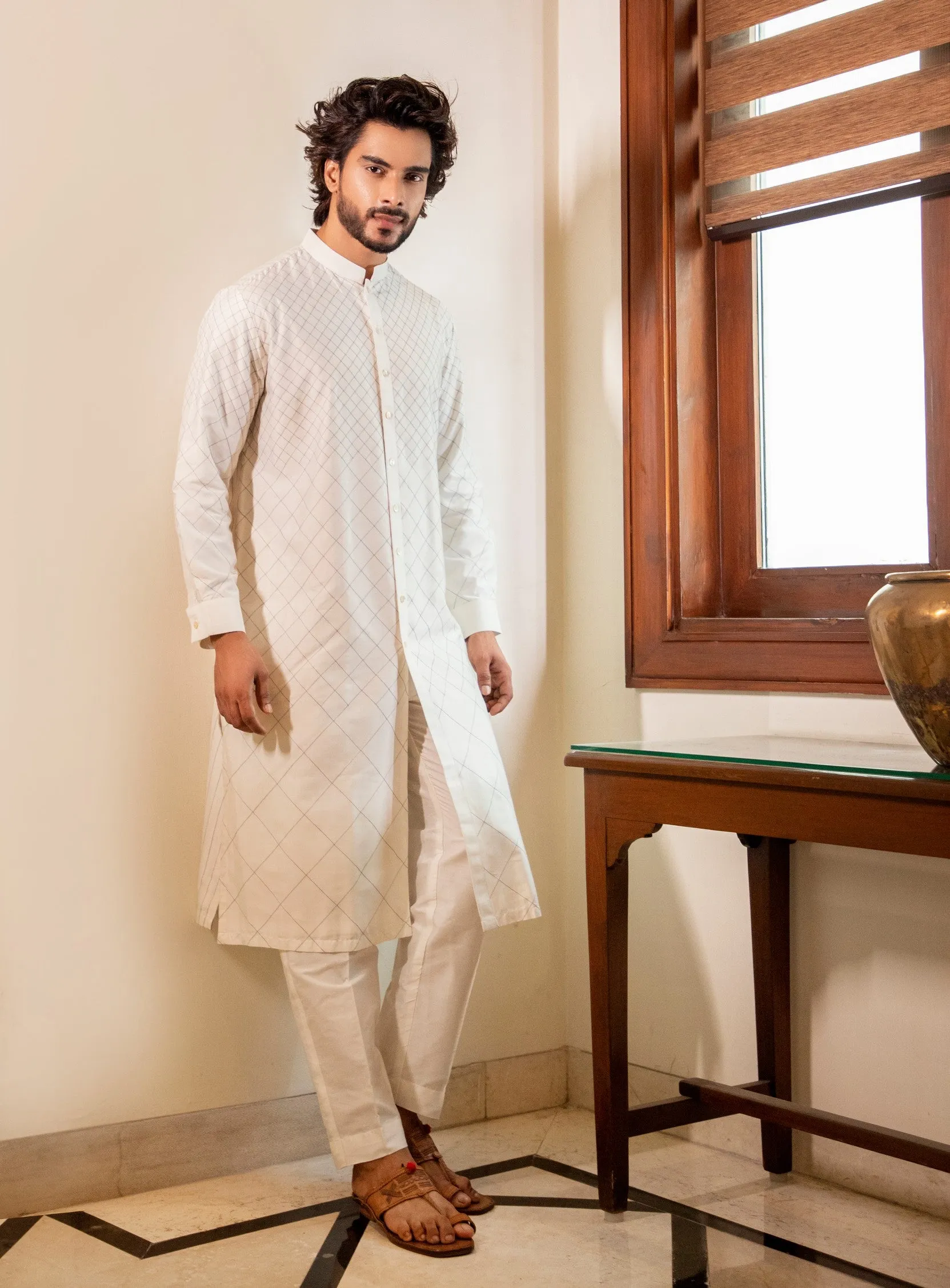 Offwhite Front Open Kurta Set