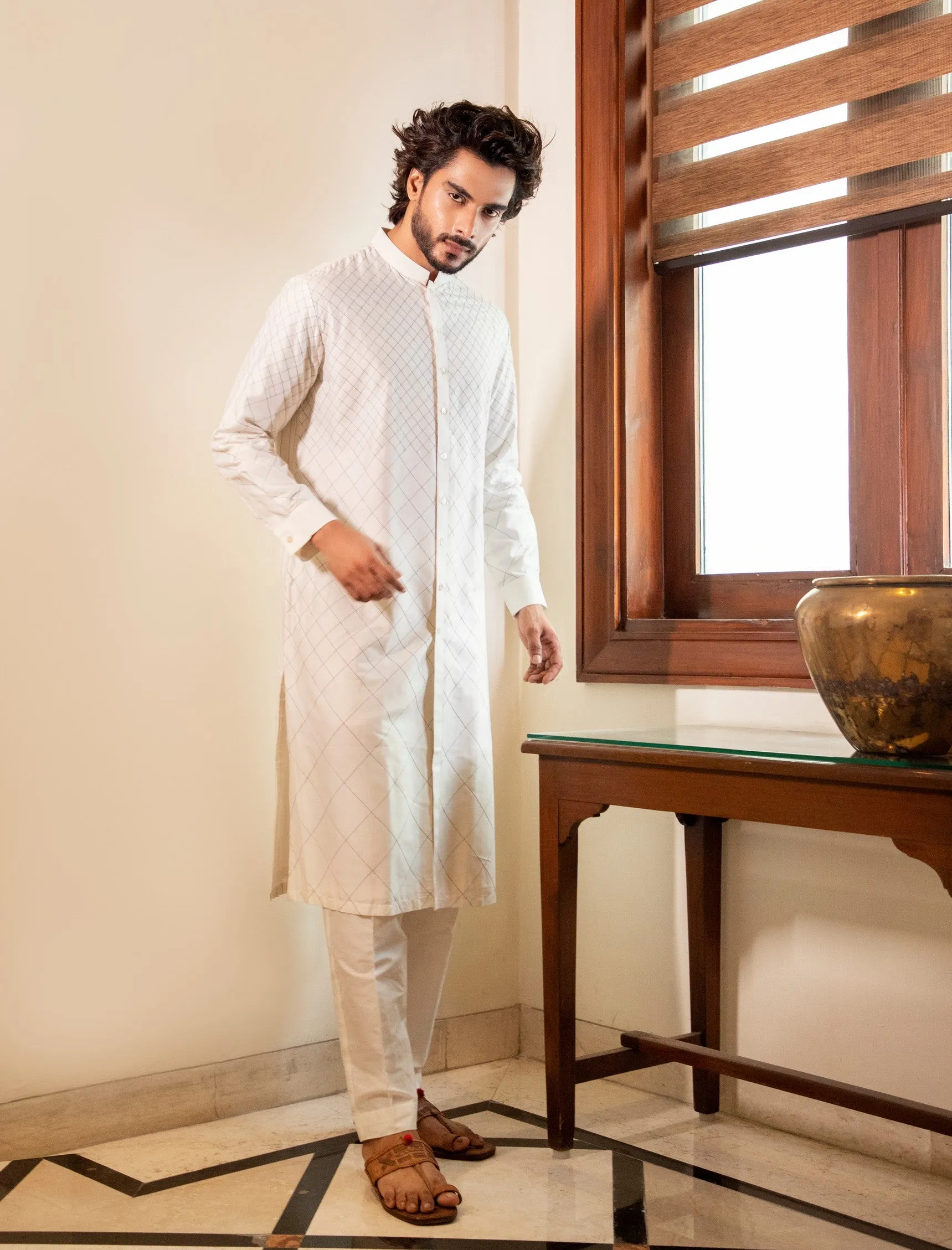 Offwhite Front Open Kurta Set