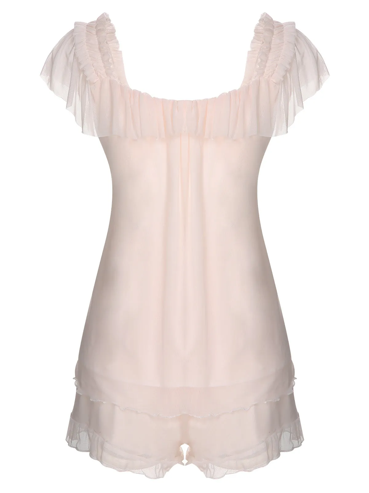 Pink 1950s Square Collar Ribbon Pajamas
