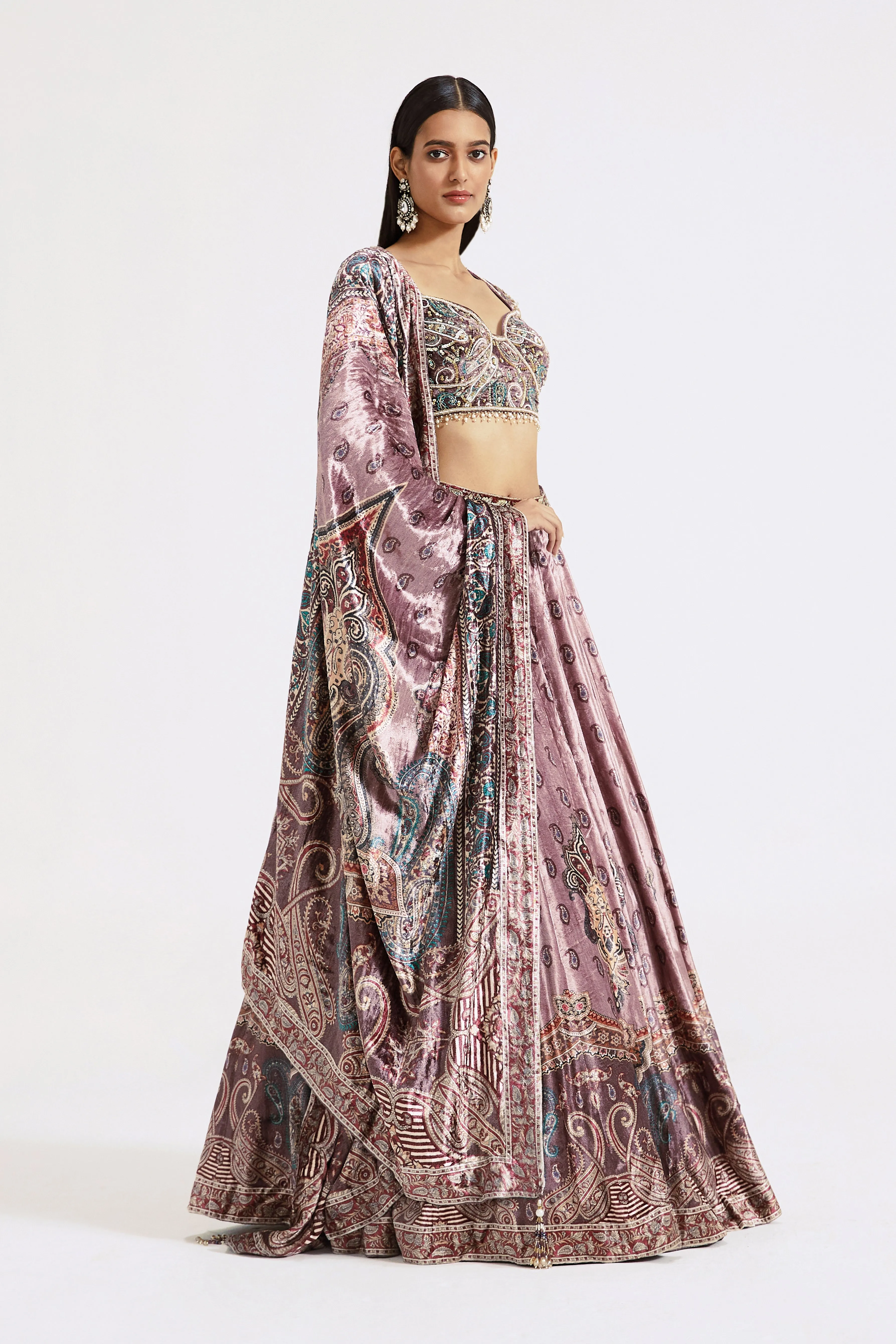 Pink Velvet Lehenga Set