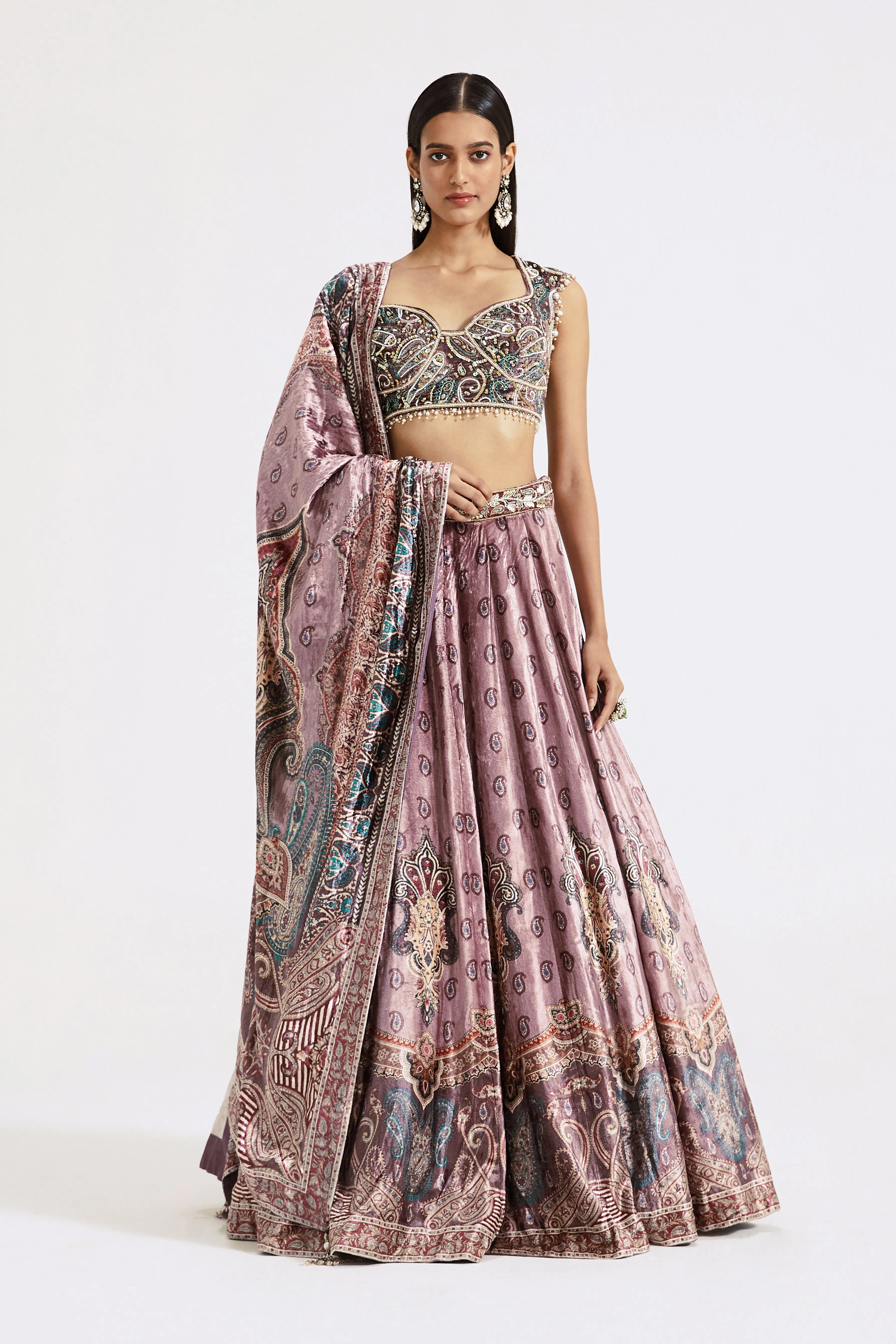 Pink Velvet Lehenga Set