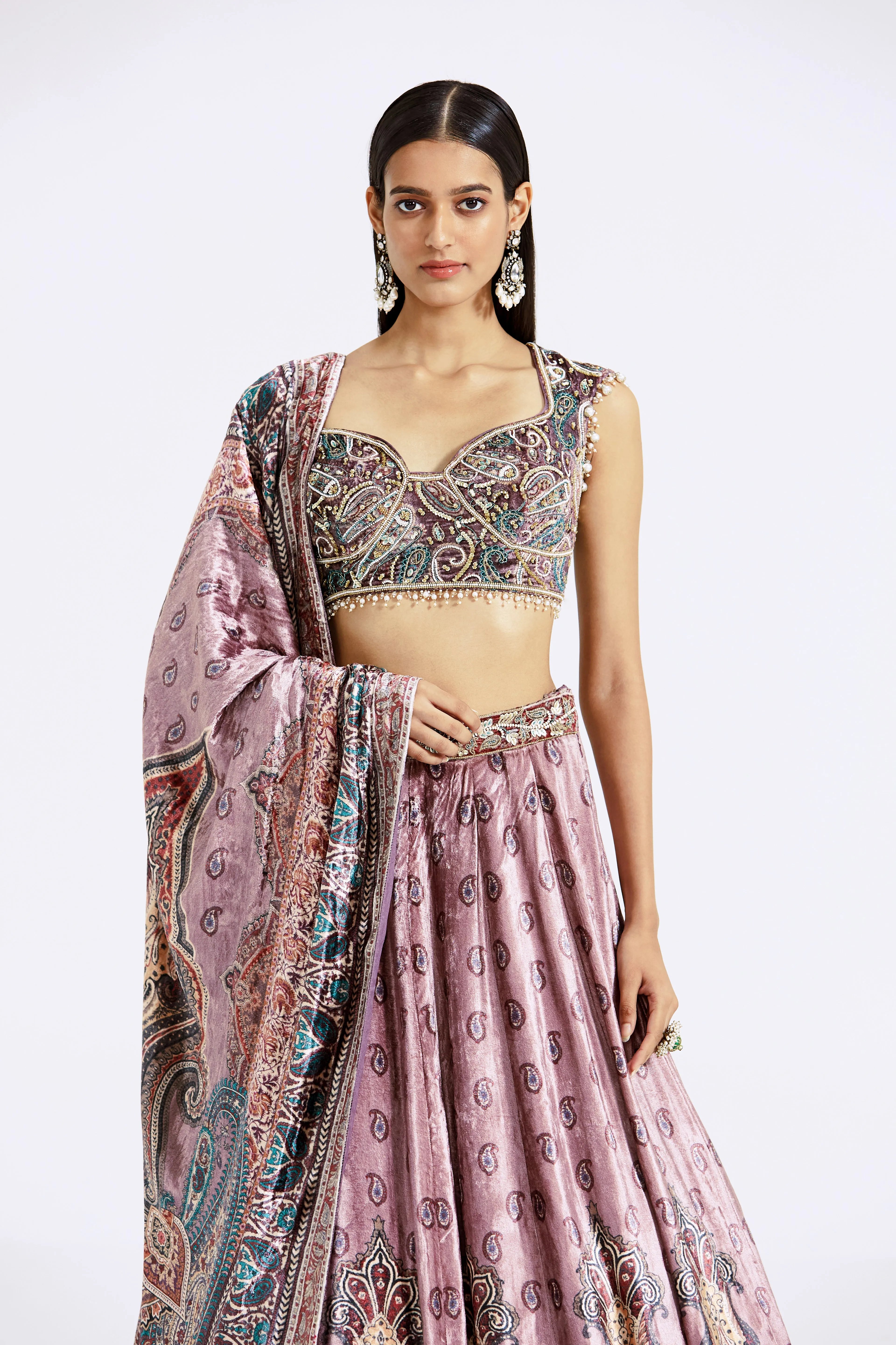 Pink Velvet Lehenga Set
