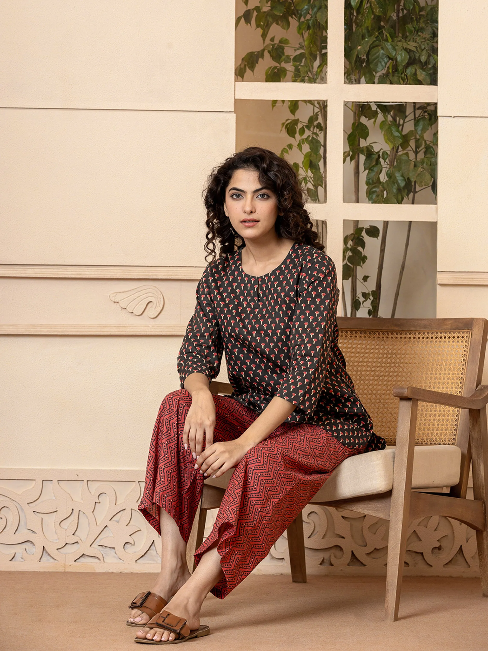 Pinky Grey Pure cotton Hand Printed Loungewear