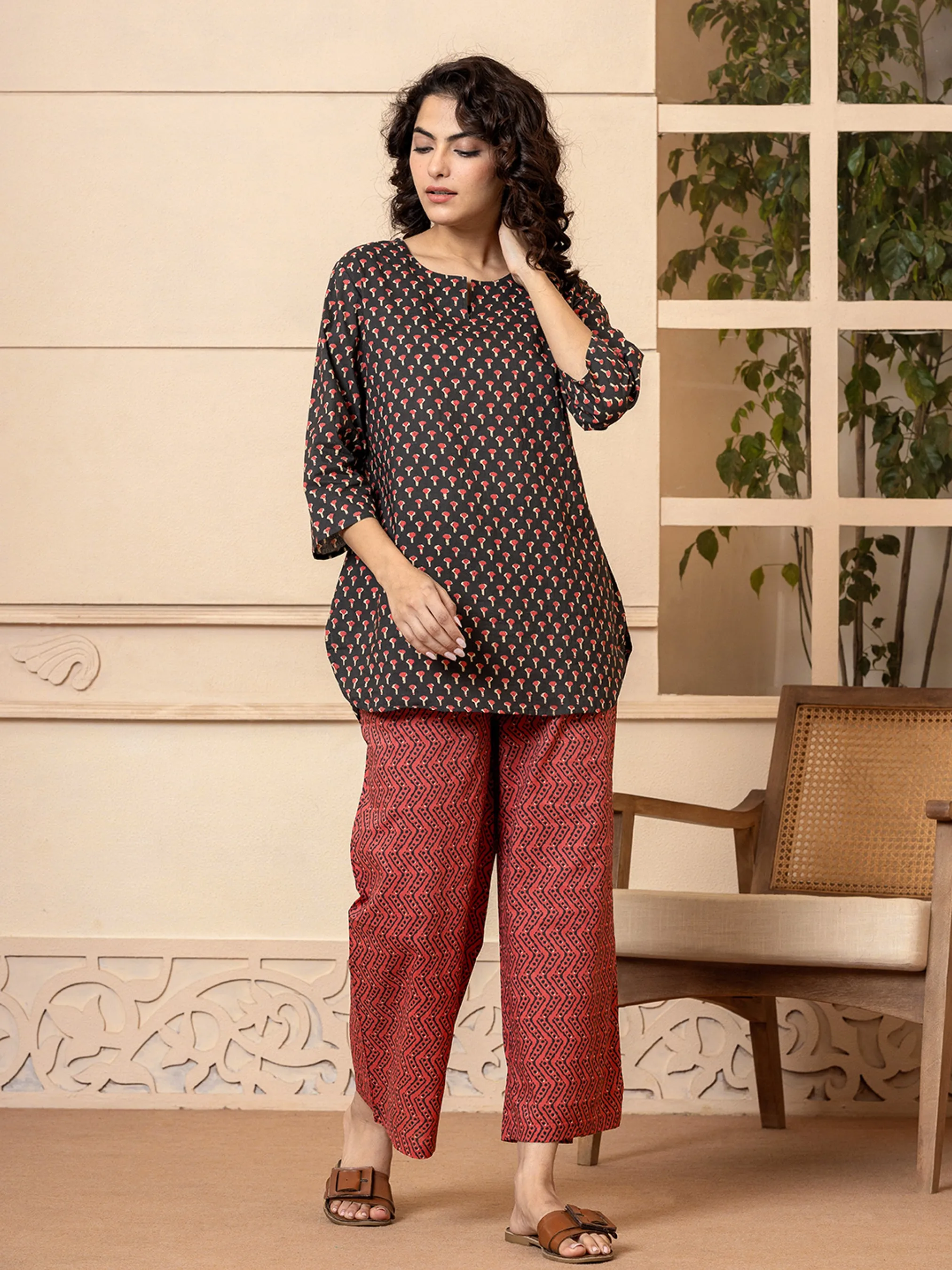 Pinky Grey Pure cotton Hand Printed Loungewear