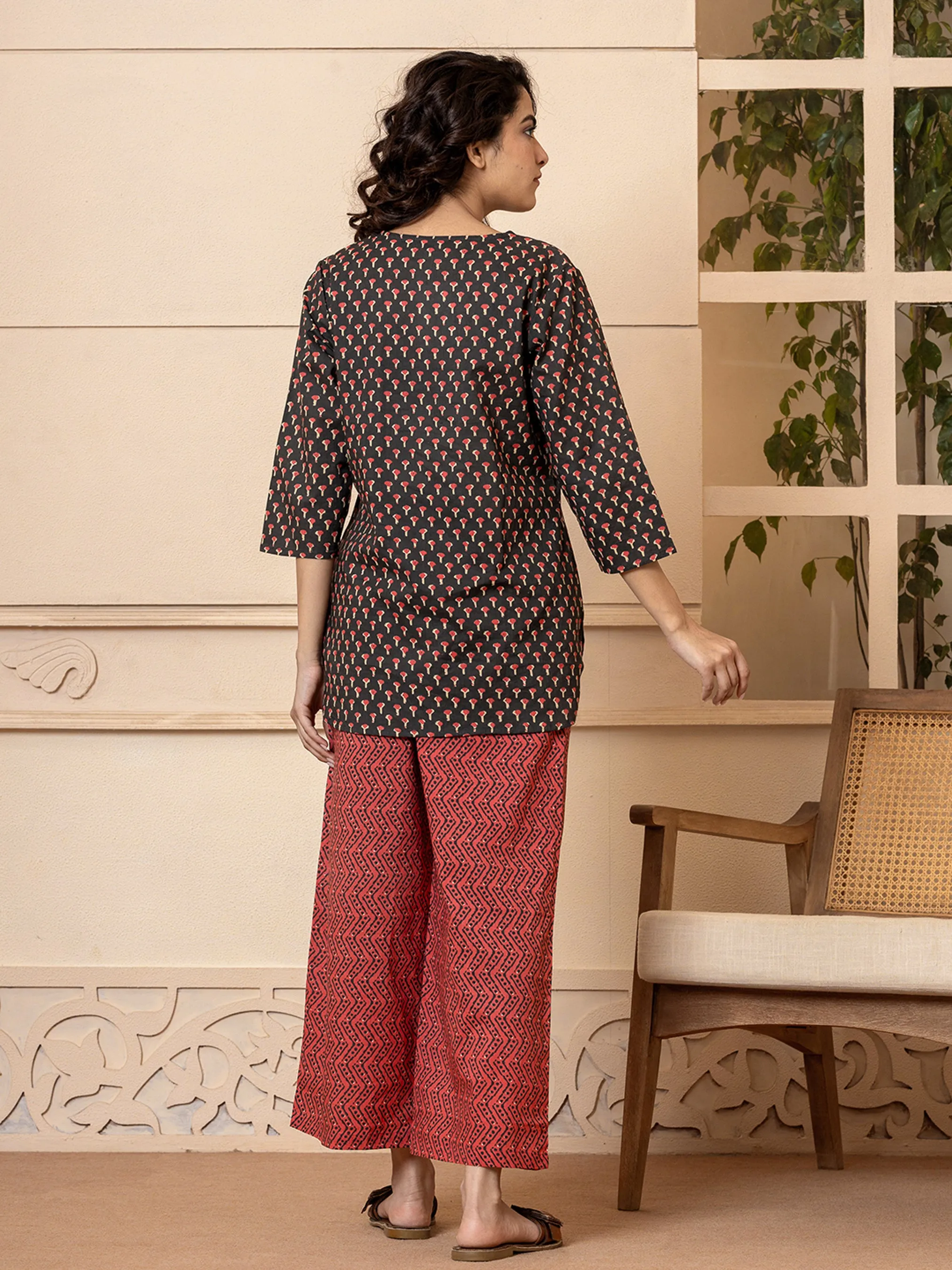 Pinky Grey Pure cotton Hand Printed Loungewear