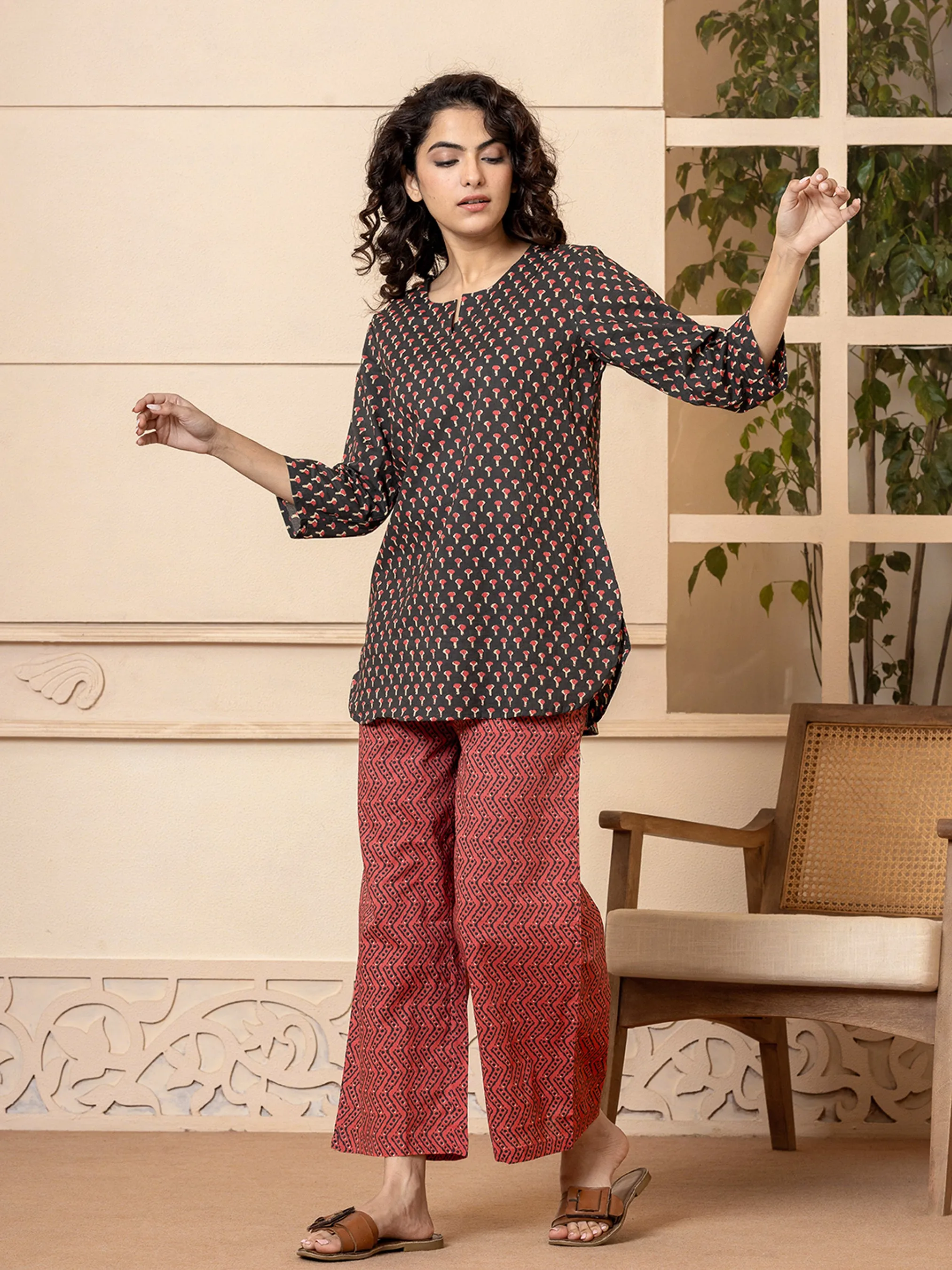 Pinky Grey Pure cotton Hand Printed Loungewear