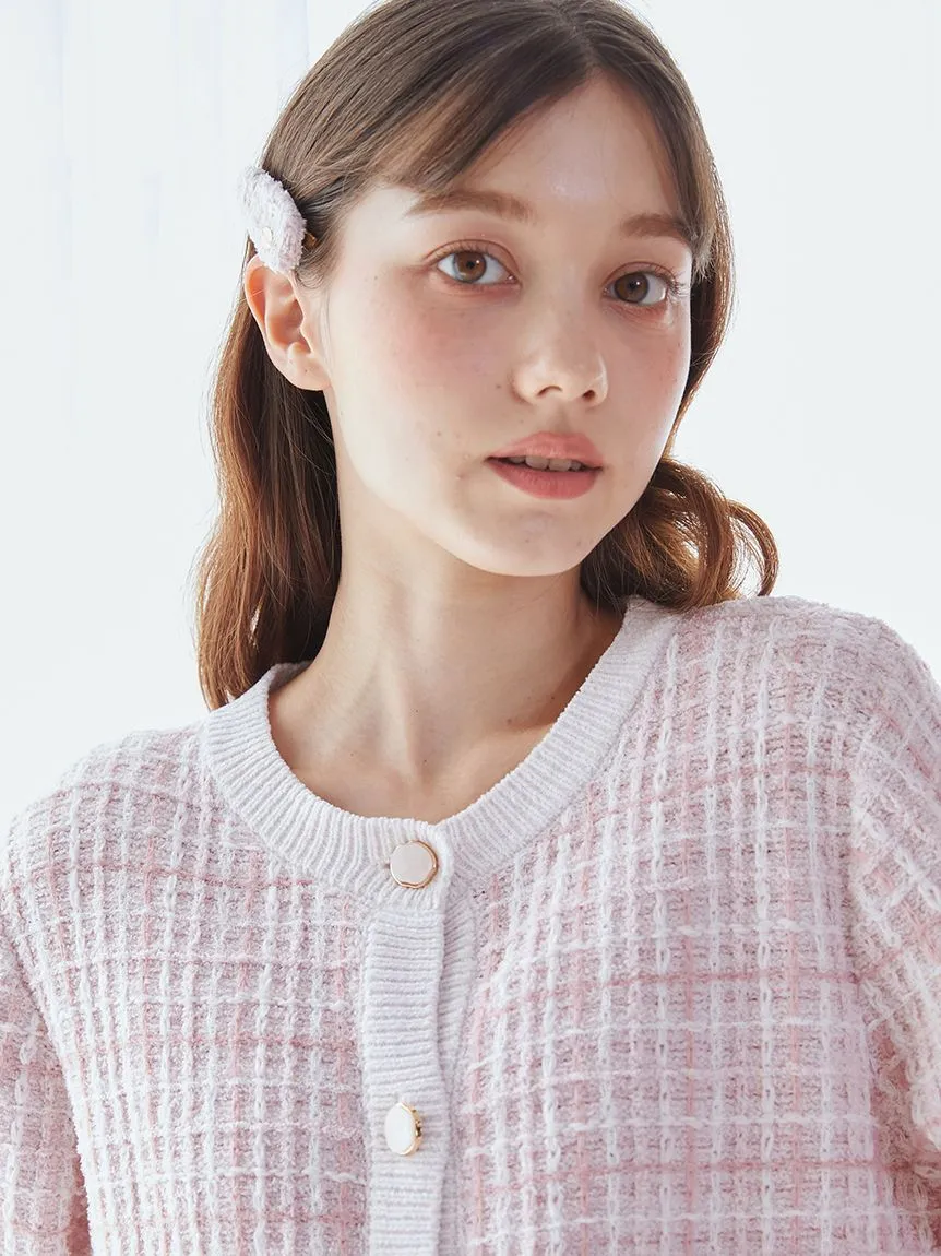 Plaid Button-Up Knit Cardigan