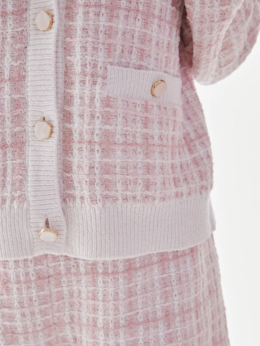 Plaid Button-Up Knit Cardigan