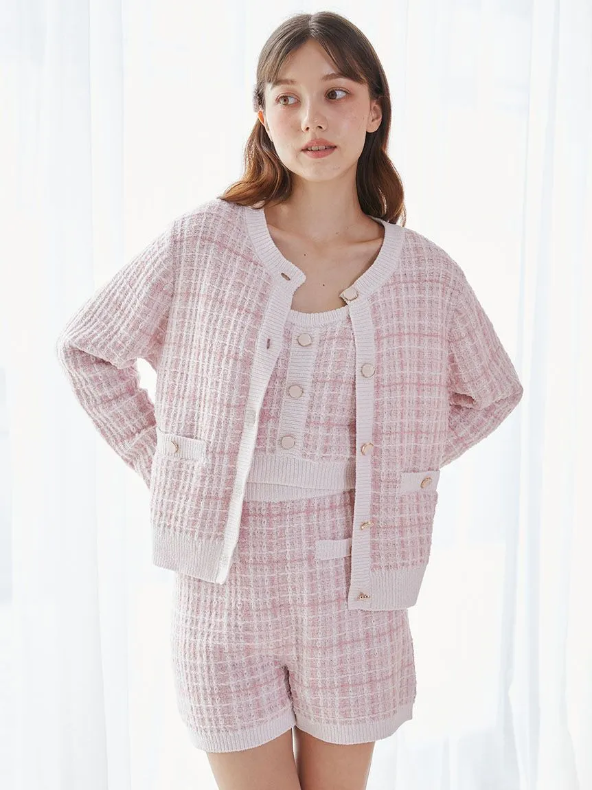 Plaid Button-Up Knit Cardigan