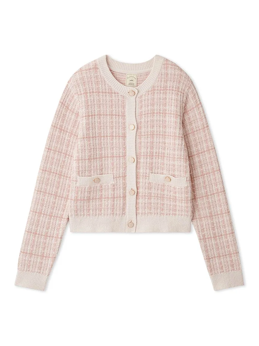 Plaid Button-Up Knit Cardigan