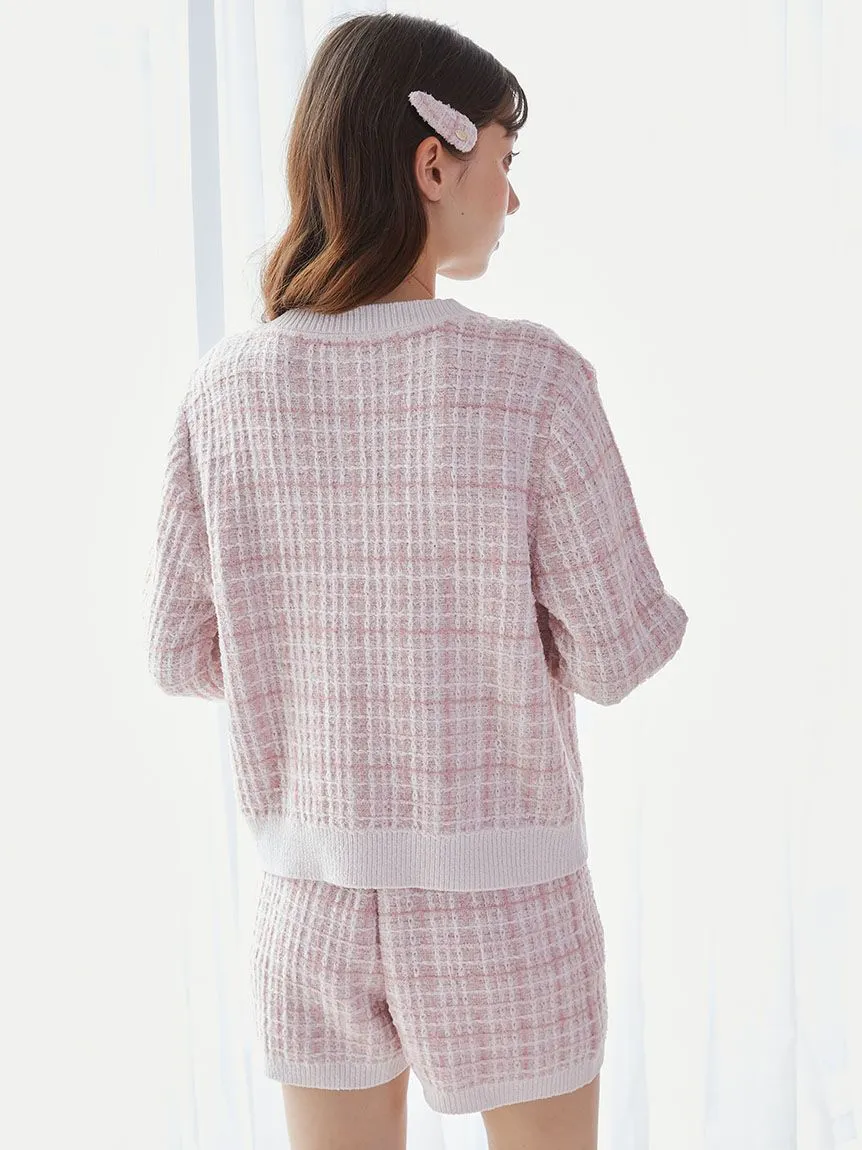 Plaid Button-Up Knit Cardigan