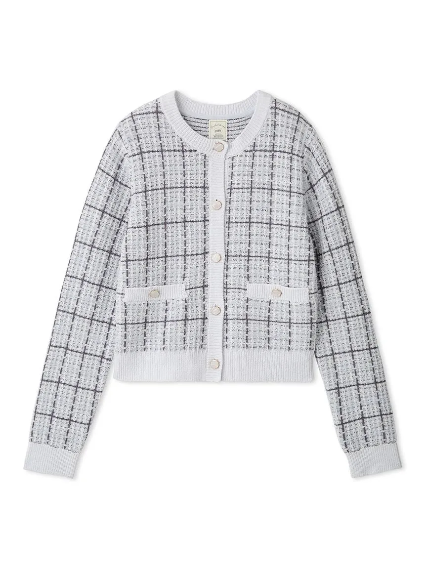 Plaid Button-Up Knit Cardigan